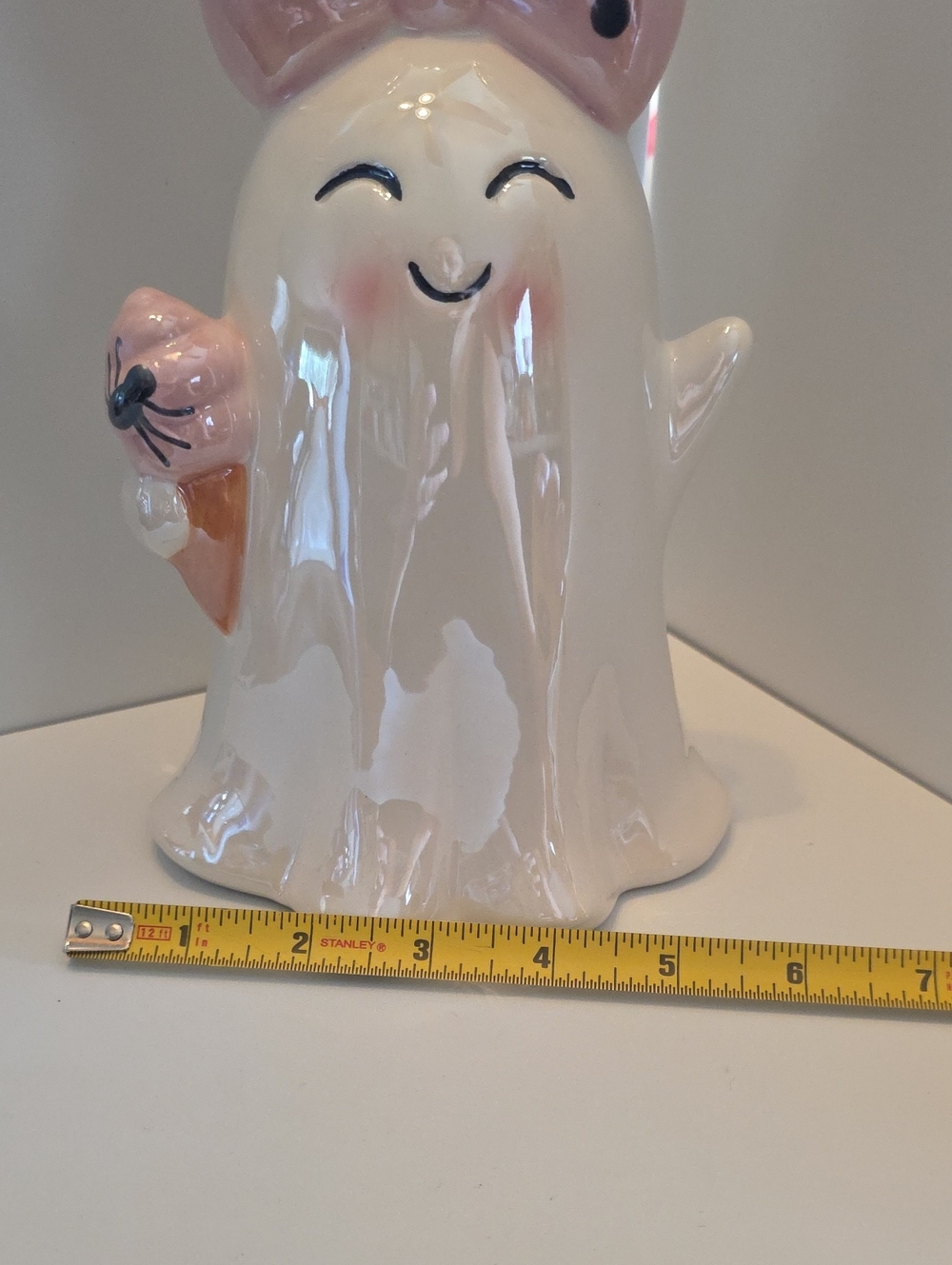 Viral Ceramic Halloween Ghost With Big Pink Bow & Ice Cream Cone 8.5"×6" NWOT - Picture 8 of 8